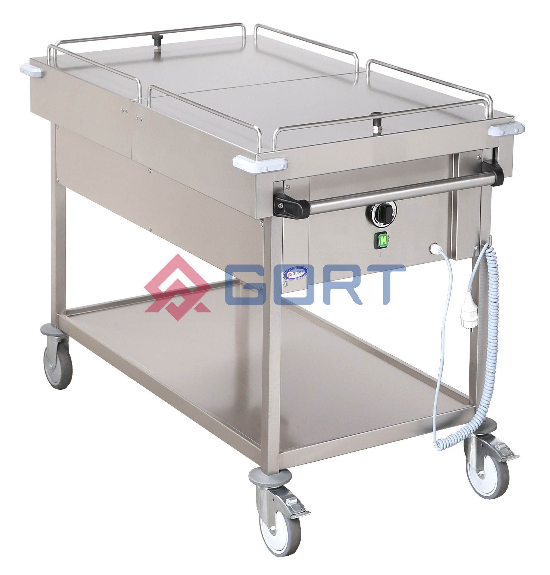 Bain marie trolley 1 well (3xGN1/1), framework type with sliding top plate