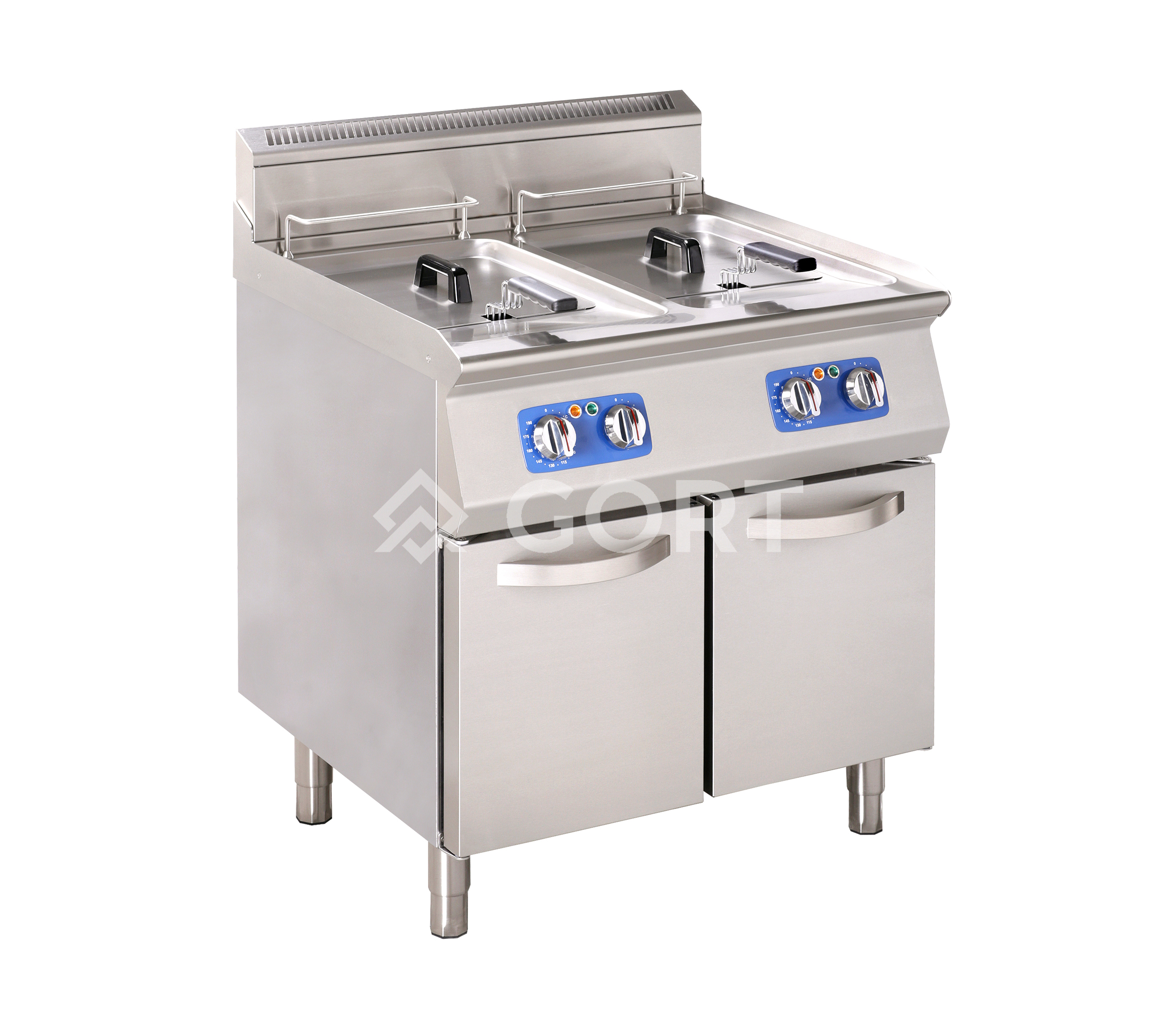 Double tank electric fryer with cold zone