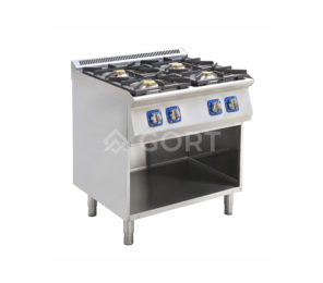 4 burner gas cooking range on open base