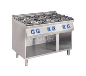 6 burner gas cooking range on open base