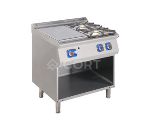 Gas solid top with 2 burner gas cooking range on open base
