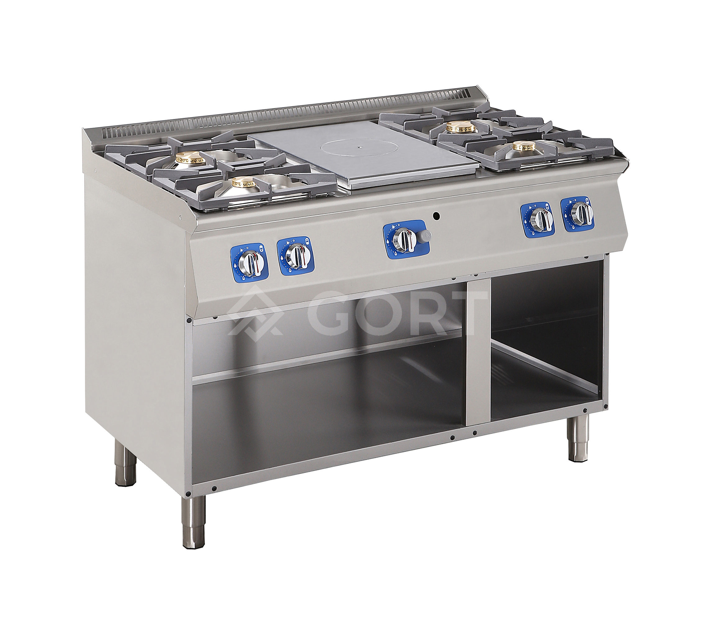 Gas solid top with 4 burner gas cooking range on open base