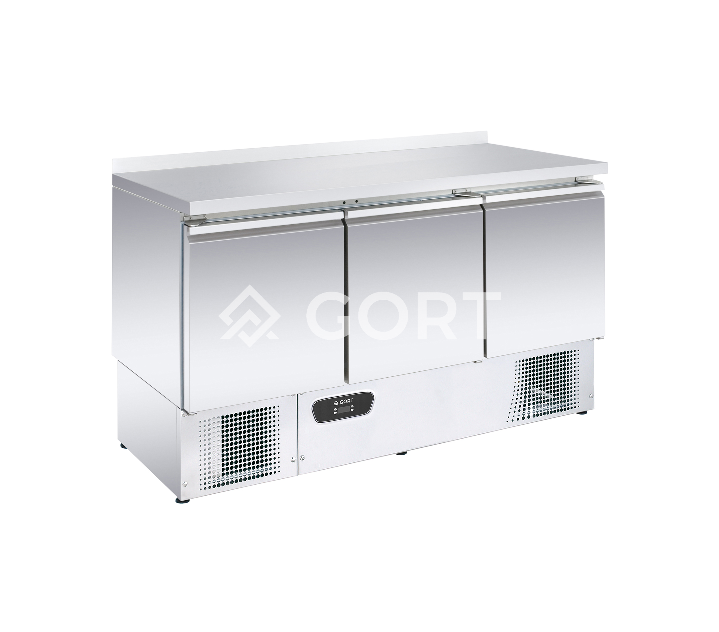3 door refrigerated counter GN1/1 with compressor at the bottom