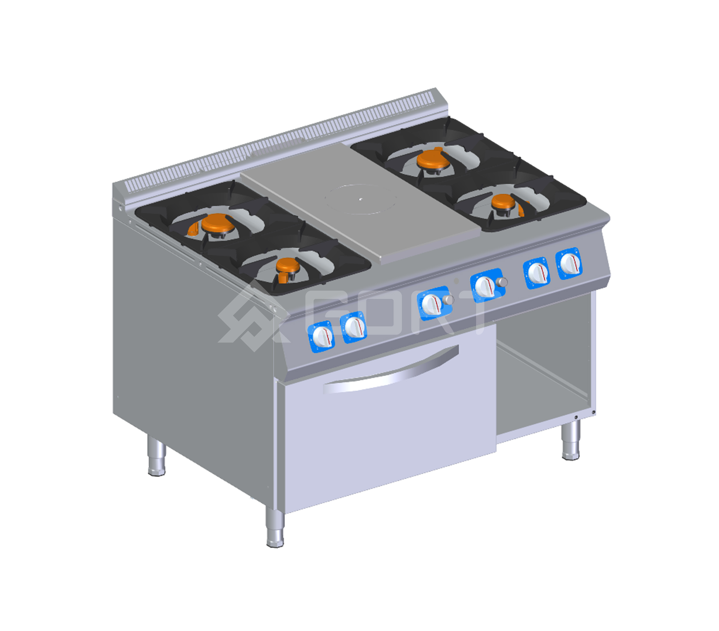 Gas solid top with 4 burner gas cooking top on gas oven 1200 MM L900